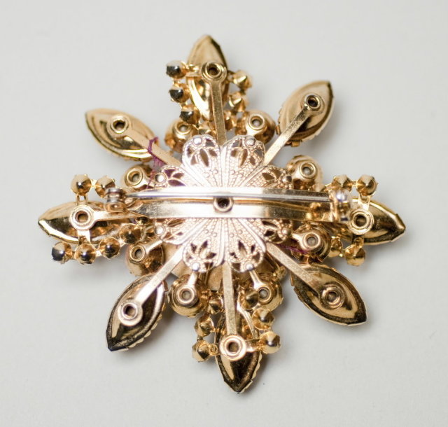 Vintage Smoked Topaz, Aurora Borealis, & Crystal Rhinestone Starburst Brooch