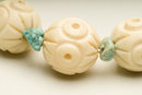Vintage Carved Ivory Plastic Bead and Turquoise Stone Choker Necklace