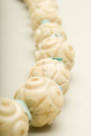 Vintage Carved Ivory Plastic Bead and Turquoise Stone Choker Necklace
