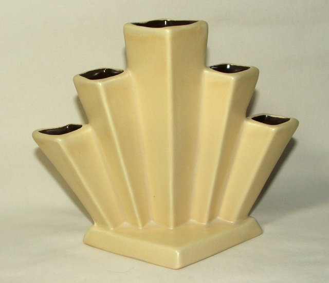Art Deco Semi-Matte Yellow RumRill Pottery Fan Vase # 541