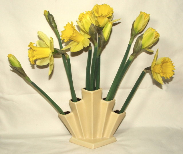 Art Deco Semi-Matte Yellow RumRill Pottery Fan Vase # 541