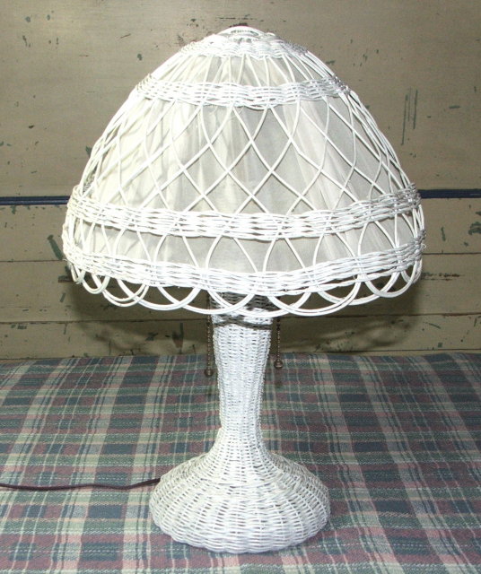Antique White Wicker Two Light Table Lamp