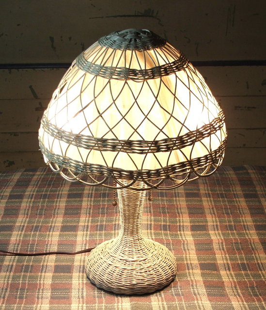 Antique White Wicker Two Light Table Lamp