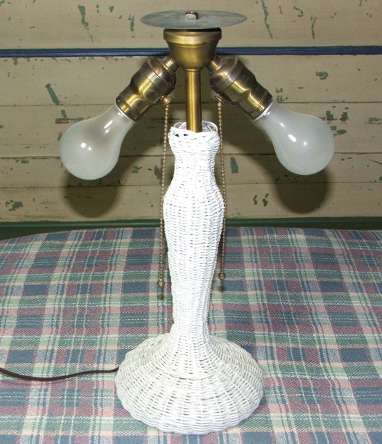 Antique White Wicker Two Light Table Lamp