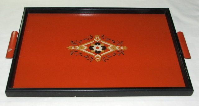 Art Deco Orange and Black Wood Tray