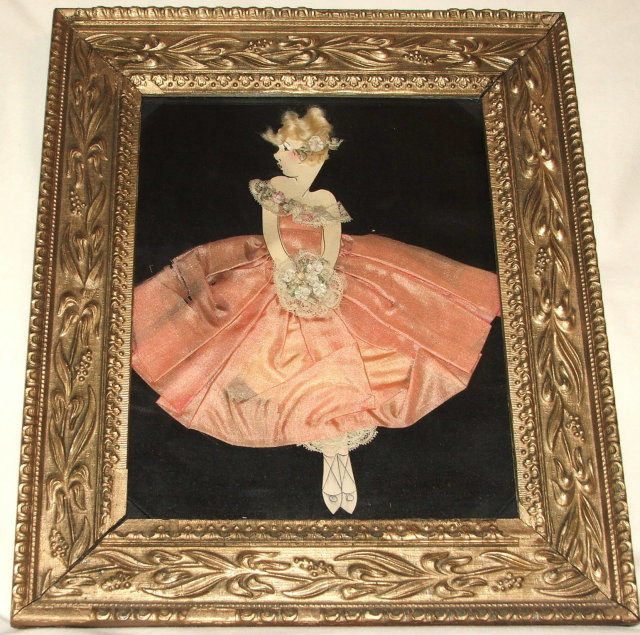 Art Deco Collage Drawing of Girl in Peach Dress