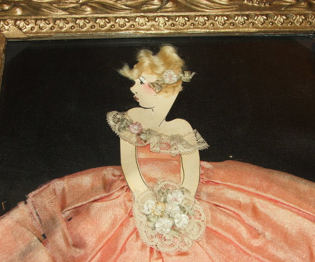 Art Deco Collage Drawing of Girl in Peach Dress