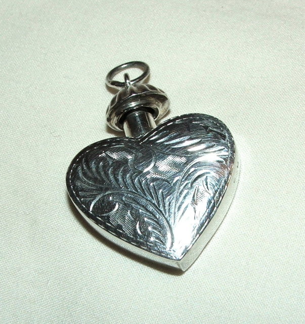 Vintage Sterling Silver Engraved Heart Perfume Pendant