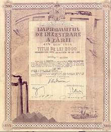 ÎMPRUMUTUL DE INZESTRARE A TARII 4.5% 1934 Romanian State loan Bi Plane in Vignette