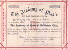 Academy of Music of Baltimore City - 1873 ( Became Peabody Conservatory of Music )
