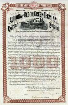 Altoona and Beech Creek Terminal Railroad Company 1901 - Gold Bond