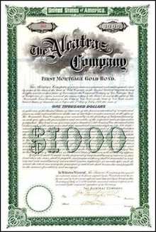 Alcatraz Company 1899 $1,000 Gold Bond - San Francisco, California