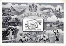 Aloha Hawaii Photogram Postcard WWII - Don't Forget Pearl Harbor with Early surfers in picture