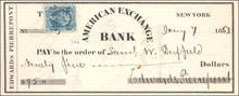 American Exchange Bank Check 1863 - New York