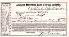 American Merchants Union Express Company Receipt 1869-1873