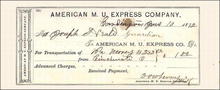 American Merchants Union Express Company Receipt 1872