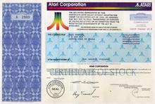 Atari Corporation Non Public Stock to Jack Tramiel 100,000 Shares - RARE