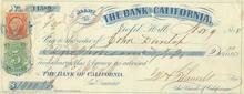 Bank of California Check - Civil War Reconstruction Era