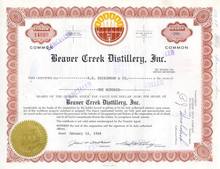 Beaver Creek Distillery, Inc Stock Certificate