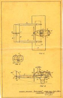 Hall - Original Airplane Drawing signed by early designer Randolph Hall - 1923