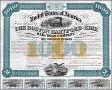 Boston, Hartford & Erie Railroad Company 1866 - Imprinted Tax Stamps