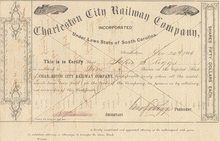 Charleston CIty Railway Company - 1866 Civil War Reconstruction Period