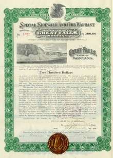 City of Great Falls Bond - Water Fall Vignette - 1917