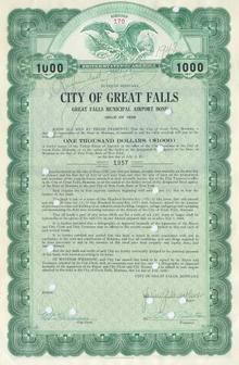 City of Great Falls Municipal Airport Bond 1938