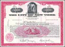 City of New York Municipal $5,000 Bond - Indian Chief vignette