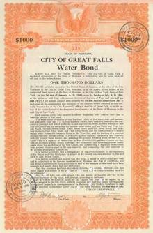 City of Great Falls Water Bond 1930