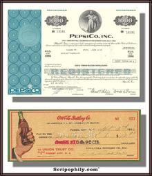 Pepsi Challenge Combo Pak - Coke Check 1930's PLUS Pepsi Stock Certificate