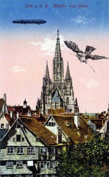 Early Zeppelin Litho Postcard flying over Germany