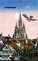 Early Zeppelin Litho Postcard flying over Germany