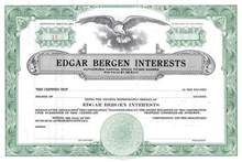 Edgar Bergan Interests Stock Certificate plus Signed Check