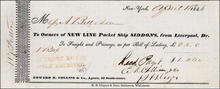 Shipping Receipt from Edward K. Collins & Co. 1846 - Packet Ship Siddons