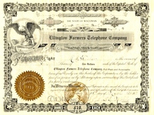 Ellington Farmers Telephone Company Stock 1910