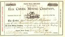 Elk Creek Mining Company 1881 - New York