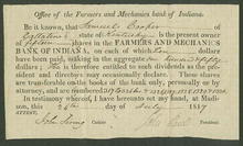 Farmers and Mechanics Bank of Indiana 1817 - First Bank in Indiana signed by John Paul