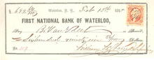 First National Bank of Waterloo Check - New York - 1865 - Issued during Civil War and Reconstruction Era
