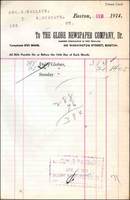 Boston Globe Newspaper Invoice 1914