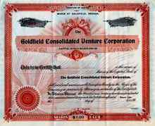 Goldfield Consolidated Venture Corporation 190X - Territory of Arizona