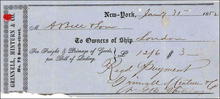 Freight Receipt from Grinell, Minturn & Co. 1852 for Ship London