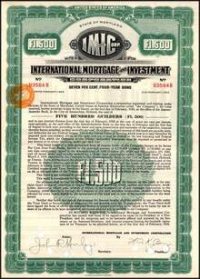 International Mortgage and Investment Corporation 1928 - Amsterdam, Holland - 500 Guilders