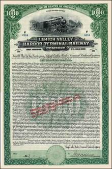 Lehigh Valley Harbor Terminal Railway Company 5% Gold bond - 1924