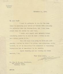 Signed Letter Written by B. F. Yoakum -1922