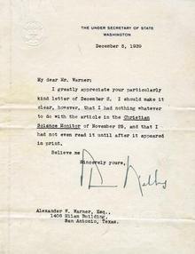 Letter Written by the Under Secretary of State Sumner Wells -1939