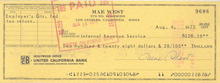 Mae West Signed Check