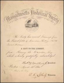 Massachusetts Historical Society 1860 signed by Robert Charles Winthrop