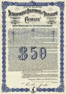 Metropolitan Telephone and Telegraph Company - 1912 Gold Bond