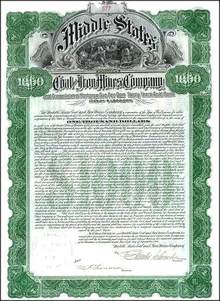 Middle States Coal and Iron Mines Company 1906 - Gold Bond